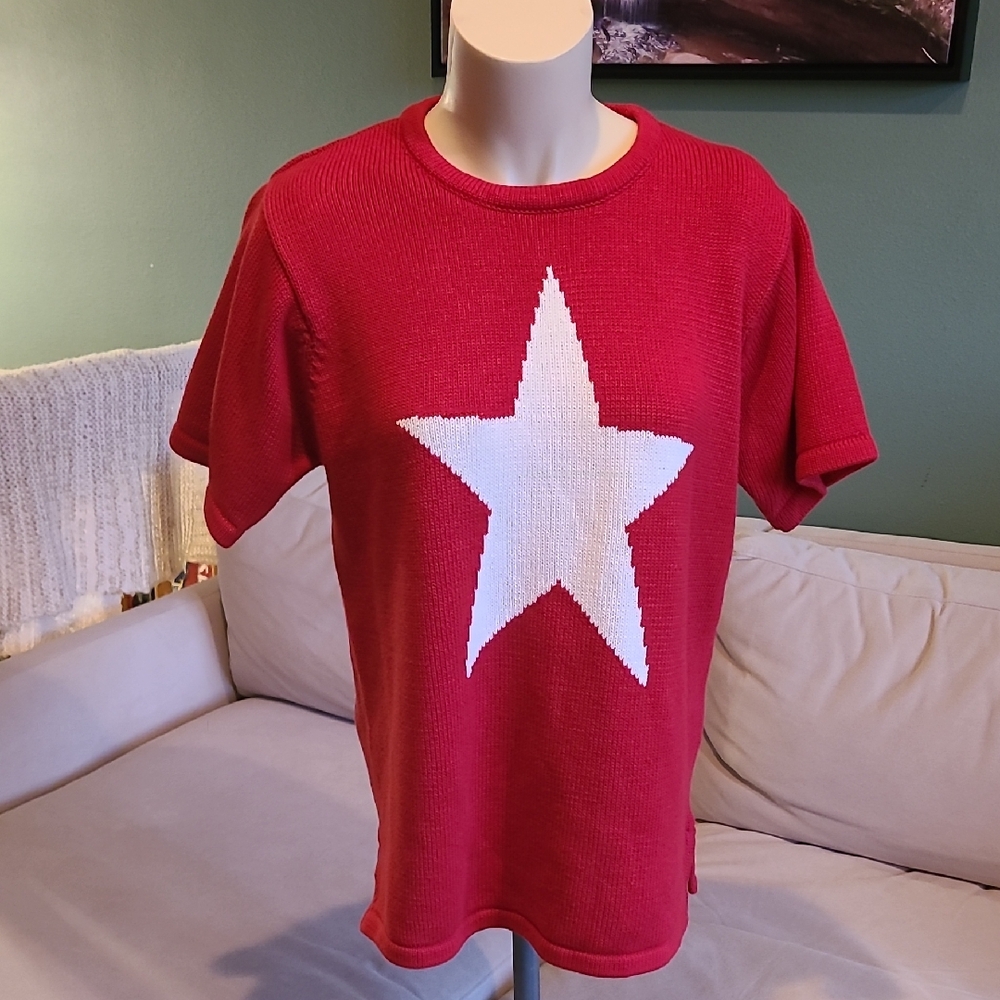 Quacker Factory Red Star Knit Sweater🦆⭐️